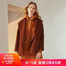 JUZUI/玖姿2018新款大翻领双面呢焦糖色羊毛大衣女毛呢外套图片