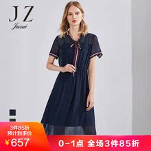 JUZUI/玖姿2018雪纺连衣裙收腰系带短袖女装长裙夏显瘦图片