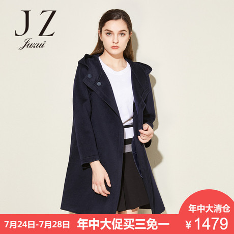 JUZUI/玖姿奥莱旗舰店2018冬装新款双面呢中长羊毛大衣女商品大图