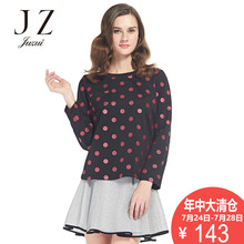 JUZUI/玖姿2018奥莱旗舰店女秋装新修身波点黑色长袖圆领上衣图片