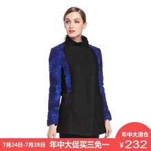 JUZUI/玖姿玖姿奥莱秋冬新款蓝黑撞色拼接短款羊毛大衣女图片