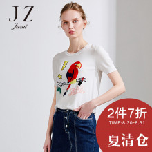 JUZUI/玖姿奥莱2018夏季新款短袖圆领上衣弹力套头针织衫女图片