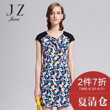JUZUI/玖姿2016旗舰店女夏装新款修身抽象印花垂领连衣裙图片