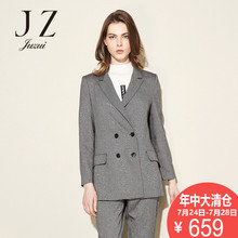 JUZUI/玖姿冬装新款通勤外套梭织小西装女外套复古格子时尚图片