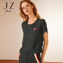JUZUI/玖姿旗舰店2018夏新款简约休闲短袖T恤上衣女圆领女装图片