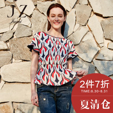 JUZUI/玖姿气质印花修身雪纺上衣收腰2017夏装新款都市女装图片