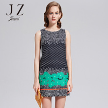 JUZUI/玖姿2016奥莱店女夏装新款修身波点印花撞色无袖连衣裙图片