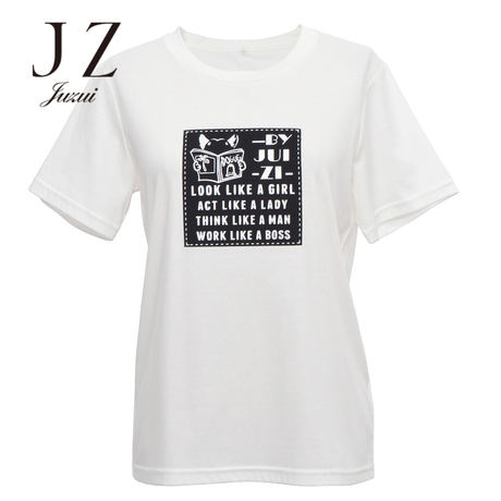 玖姿减龄印花休闲短袖圆领t恤女装上衣2017夏装新款正品商品大图