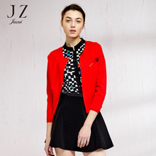 JUZUI玖姿奥莱2017秋装正品新款毛针织衫圆领小外套女图片