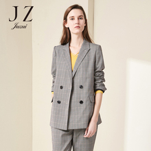 JUZUI/玖姿奥莱旗舰店2018秋装新款英伦时尚千鸟格西装外套女图片