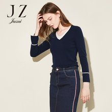 JUZUI/玖姿奥莱店2018秋装新款v领长袖女内搭套头毛衫女春秋图片