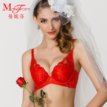 曼妮芬本命年红色文胸 长三角包容上薄下厚性感聚拢胸罩内衣女F