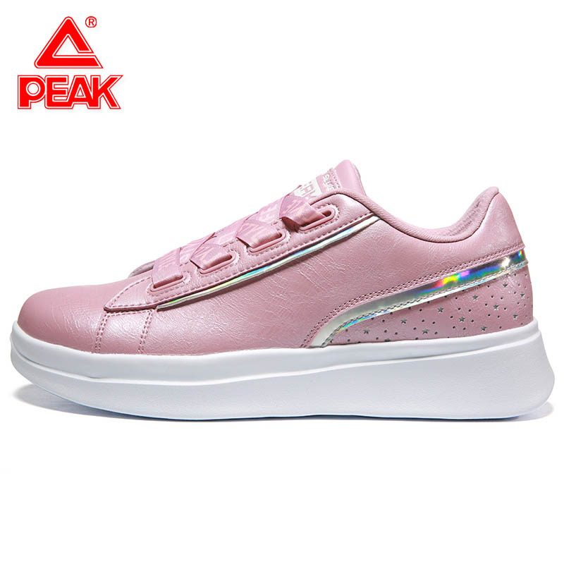 Peak Little White Shoes Women's Autumn Sports Shoes Student Casual Shoes Peak Women's Shoes Pink Thick Sole Leather Board Shoes