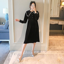 孕妇连衣裙春秋季2019新款时尚丝绒孕妇裙可哺乳裙孕妇装春装上衣