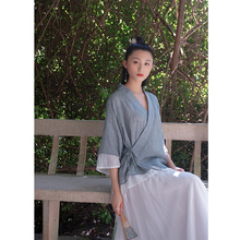 白月衣舍 素素 改良汉服女上衣中国风古风交领棉麻茶服女禅意文艺