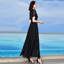 夏流行裙子长款 黑色收腰大摆女人味长裙沙滩裙 雪纺连衣裙2019新款