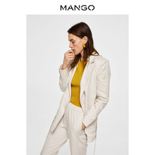 MANGO女装2018春夏腰带亚麻垫肩外套 贴袋长袖中长款上衣21057674图片
