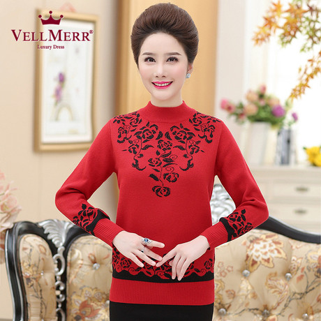 VELLMERR中老年女装2018秋新款针织衫韩版妈妈装毛衣打底衫ZQQ827商品大图