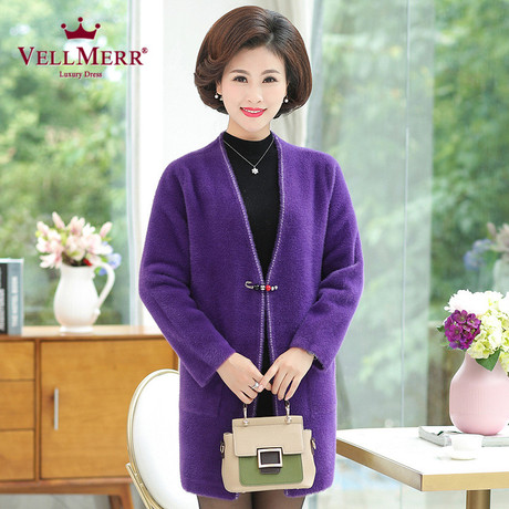 VELLMERR中老年女装秋装新款妈妈40-50岁纯色韩版貂绒外套ZQQ924商品大图