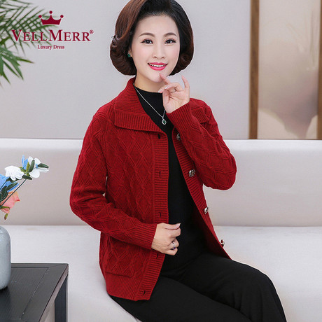 VELLMERR中老年女装2018妈妈韩版秋装纯色针织开衫上衣休闲ZQQ822商品大图