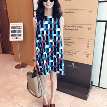连衣裙OPS 彩色拼接超级洋气蝴蝶结无袖 夏新品 LS韩国东大门代购