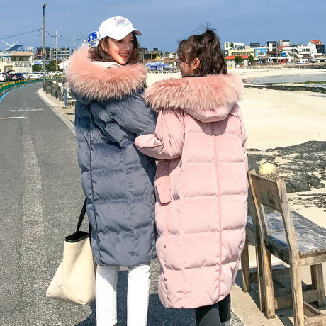 2018冬装新款女装韩版宽松连帽中长款加厚羽绒服外套大貉子毛领潮商品大图