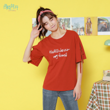 阁楼花开韩范夏天衣服女心机上衣刺绣绑带设计感短袖宽松个性t恤图片