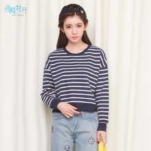 阁楼花开女生社会衣服2018新款韩版条纹t恤潮流女装宽松显瘦长袖图片