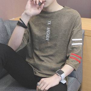 男士五分7七分袖短袖t恤夏季韩版潮流男装春季宽松潮牌夏装上衣服