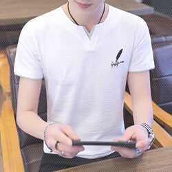 男士短袖t恤2019新款半袖V领夏季男装韩版修身丅打底衫潮流上衣服