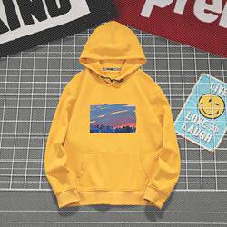 早春黄色卫衣男连帽衫韩版潮流2019新款男装衣服薄款学生情侣外套