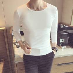 2件】打底衫男加绒加厚长袖T恤男士韩版修身紧身潮流保暖秋衣男装