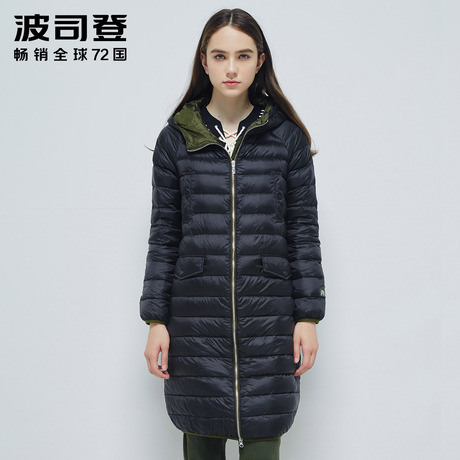 波司登加长过膝外套轻薄型连帽时尚直筒长款女士羽绒服潮B1601042商品大图
