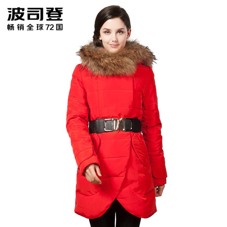 波司登大毛领女士时尚中长款腰带修身加厚保暖羽绒服冬B1301290-2商品大图