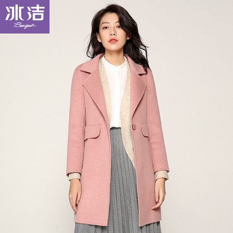 冰洁2018秋冬新款中长款毛呢外套女修身显瘦毛呢大衣女J80530010商品大图