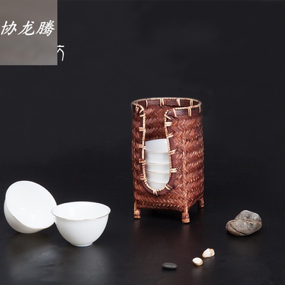 协龙腾 竹编茶筒茶道六君子配件 日式竹制笔筒摆件收纳茶道零配