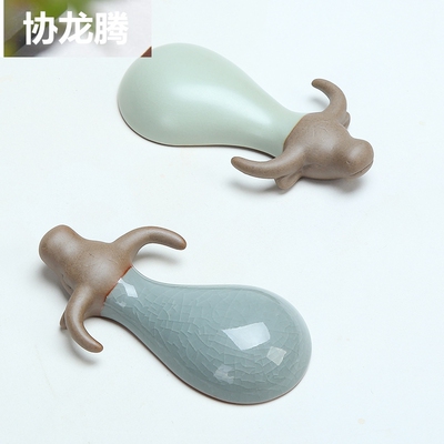协龙腾 茶具 哥窑茶宠摆件 茶盘摆件 汝窑茶宠牛 小水牛茶宠 陶瓷