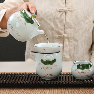 协龙腾家用景德镇手绘功夫茶具套装陶瓷茶杯茶壶整套青花瓷荷花茶