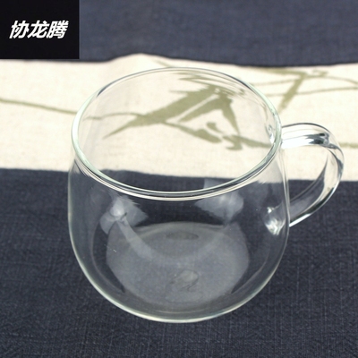 协龙腾200ML耐热带把玻璃茶杯杯子品茗杯花茶杯透明咖啡杯茶具玻