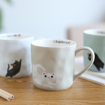 协龙腾卡通创意咖啡杯子可爱猫咪陶瓷马克杯牛奶杯早餐杯学生水杯
