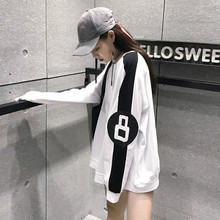 chic早秋韩版原宿风长袖打底衫女宽松学生港风bf上衣白色T恤慵懒