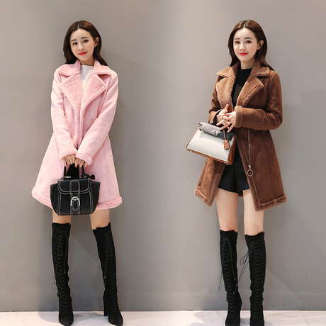 鹿皮绒棉服女装2018冬季新款韩版海宁中长款羊剪绒羊羔毛反季外套商品大图