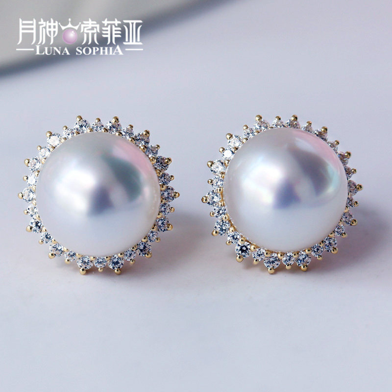 然白色淡水珍珠耳钉耳环女925银 正圆小珍珠耳