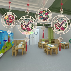 幼儿园走廊教室空中木质国学创意脸谱美术吊饰中国风手工店铺挂饰