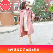 千鸟格双面尼外套女装秋冬季新款宽松中长款赫本风格子羊毛呢大衣图片