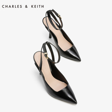 CHARLES&KEITH夏凉鞋女CK1-60280126方口尖头腕扣带条纹细高跟鞋
