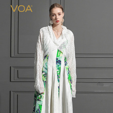 VOA2019新款真丝上衣白色长袖披肩百搭款开衫轻薄桑蚕丝B668图片