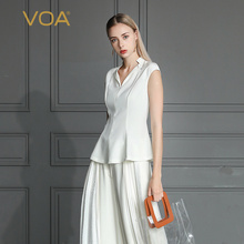 VOA2019新款真丝上衣V领包袖收腰显瘦丝绸桑蚕丝基本款T恤B690图片