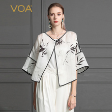 VOA 2019新款真丝短外套原创印花设计百搭七分袖开衫女B0101图片