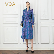 VOA 色织真丝双排扣肩章斜插袋长袖宽松袖袢收拢复古长风衣F339图片
